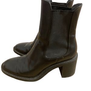 Zara Women’s Size 40 US 9 Black Leather Ankle Boots Pull On Block Heel
